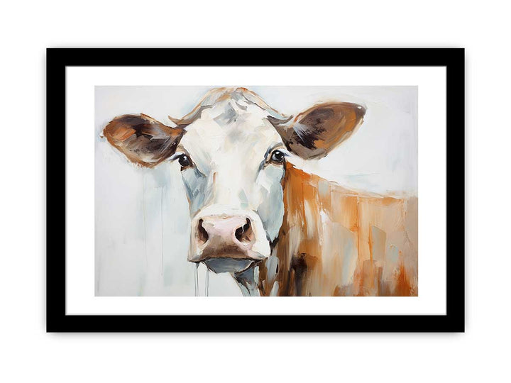 Modern White Brown Cow Art Painting