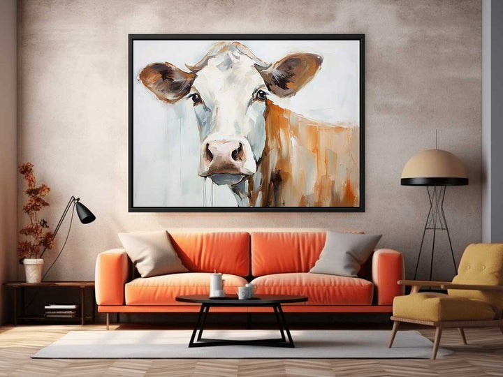 Modern White Brown Cow Art Painting