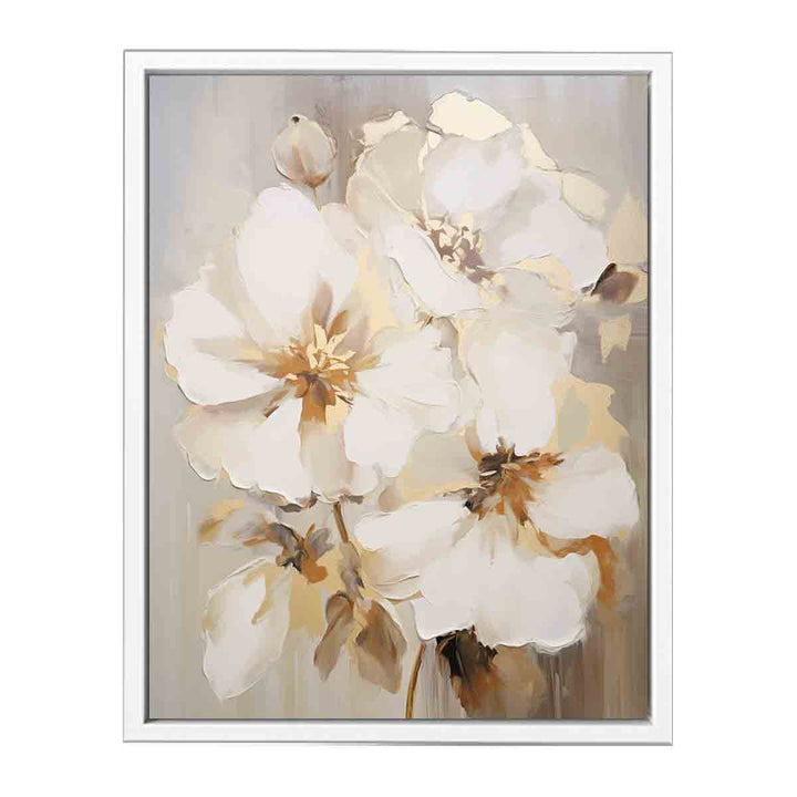 White Brown Flower Art Painting  Canvas Print