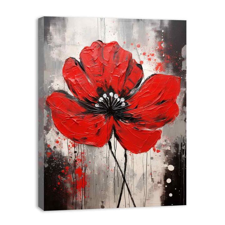 Flower Art Red Grey Painting
