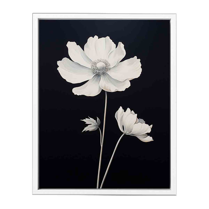 White Black Flower Painting  Canvas Print