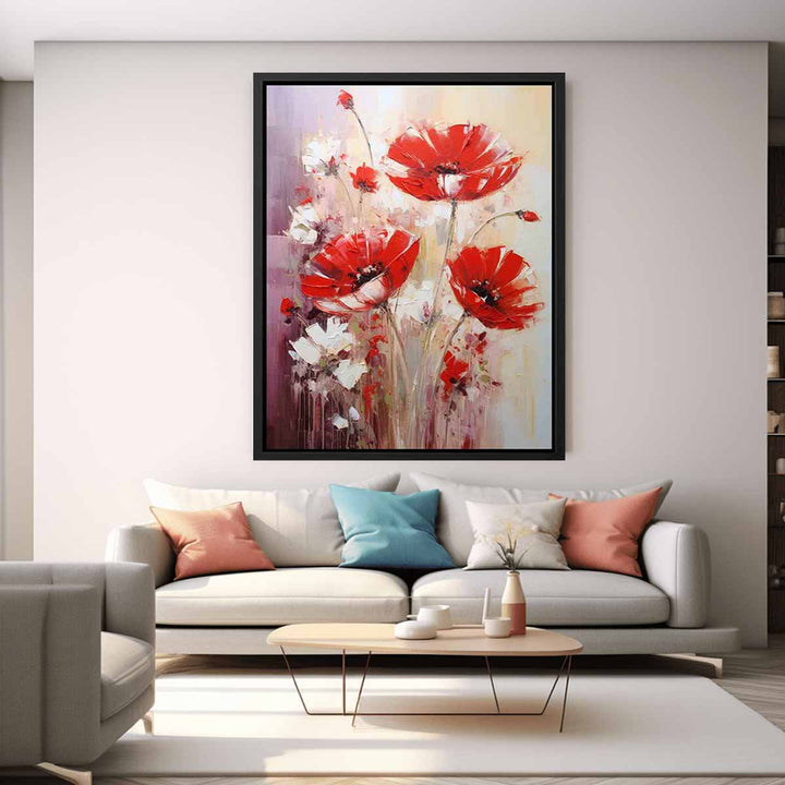 Red White Art Flower Painting  