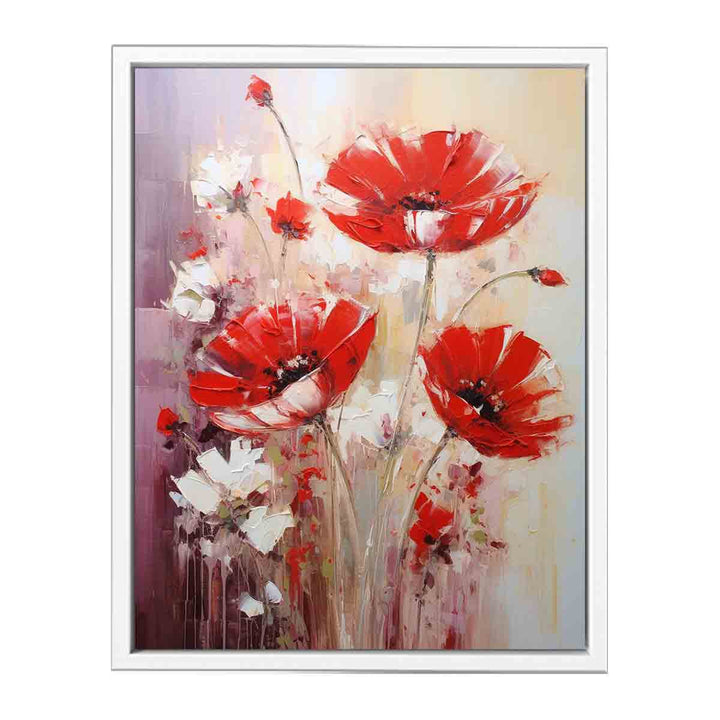 Red White Art Flower Painting  Canvas Print