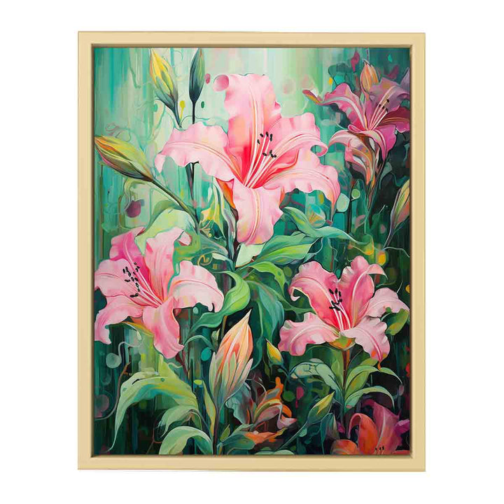Flower Pink Green Art Painting  Framed Print