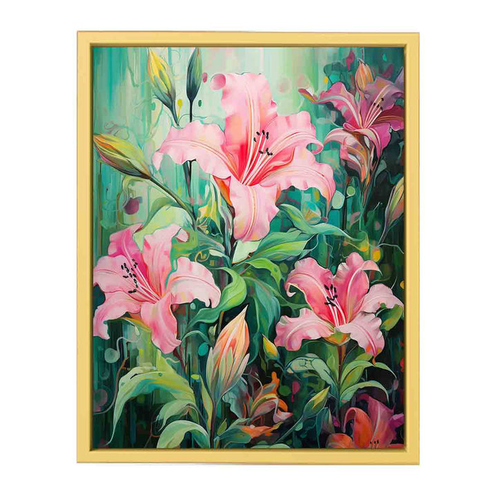 Flower Pink Green Art Painting   Poster