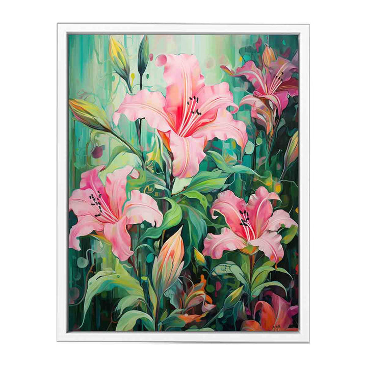 Flower Pink Green Art Painting  Canvas Print