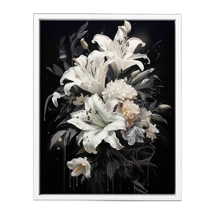 Flower White Black Art Painting  Canvas Print