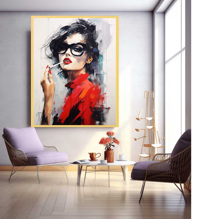 Red Girl Modern Art Painting  