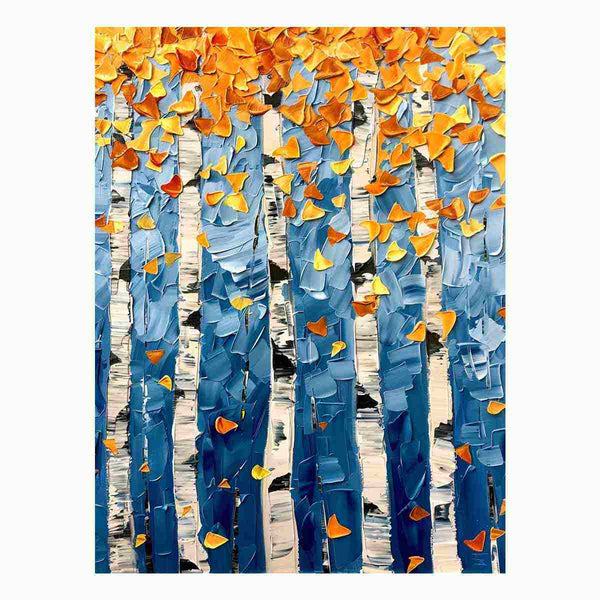 Birch Colorfull Leaves Knife Art Painting