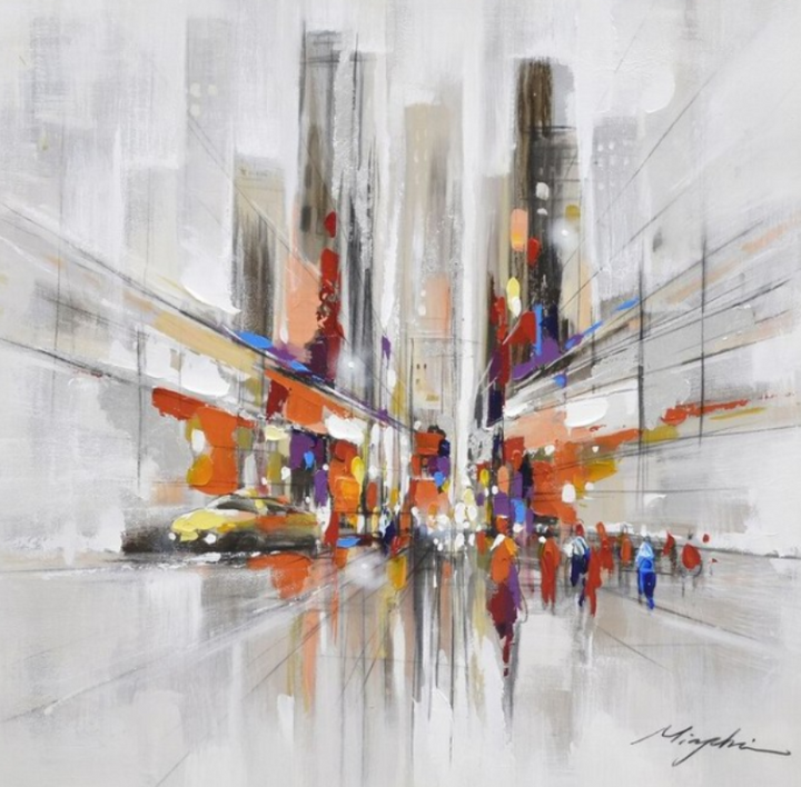 Modern Abstract Art City Painting 