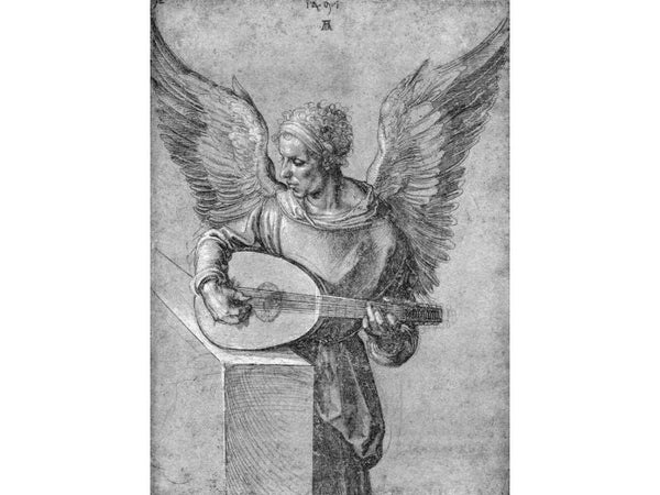 Winged Man, In Idealistic Clothing, Playing a Lute