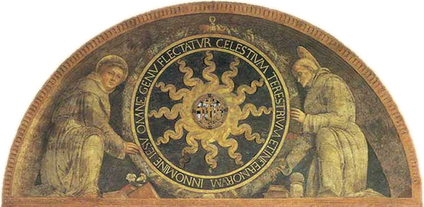 Monogram of Christ with Saint Antony and Saint Bernard 