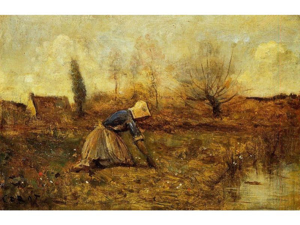 Farmer Kneeling Picking Dandelions 