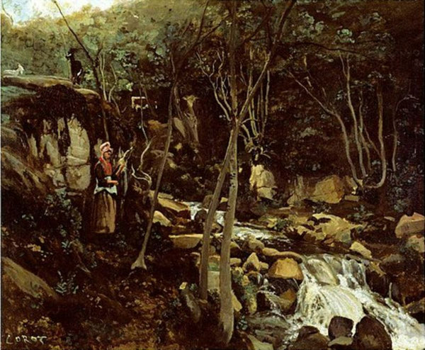 Lormes - A Waterfall with a Standing Peasant, Spinning Wool 