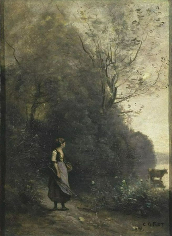 A Peasant Woman Grazing a Cow at the Edge of a Forest 