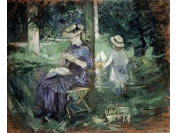 Girl Sewing In A Garden
