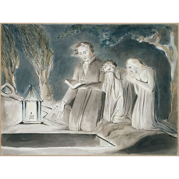 A Father And Two Children Beside An Open Grave At Night By Lantern Light 