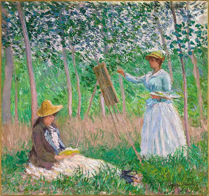 In The Woods At Giverny - BlancheHoschede Monet At Her Easel With Suzanne Hoschede Reading 