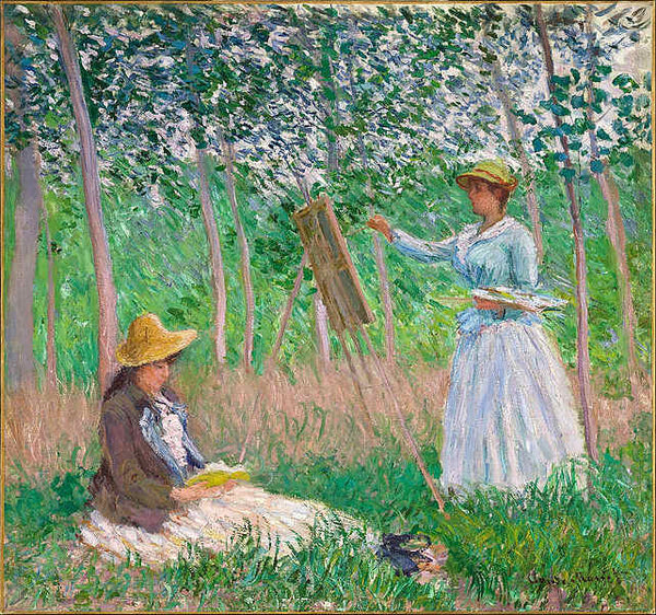 Suzanne Reading And Blanche Painting By The Marsh At Giverny 