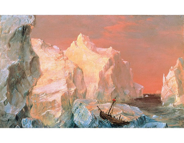 Icebergs And Wreck In Sunset 