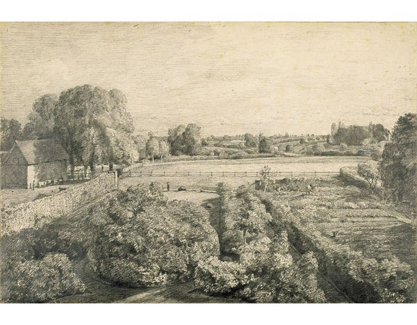 View of East Bergholt over the kitchen garden of Golding, Constable's house Painting by John Constable