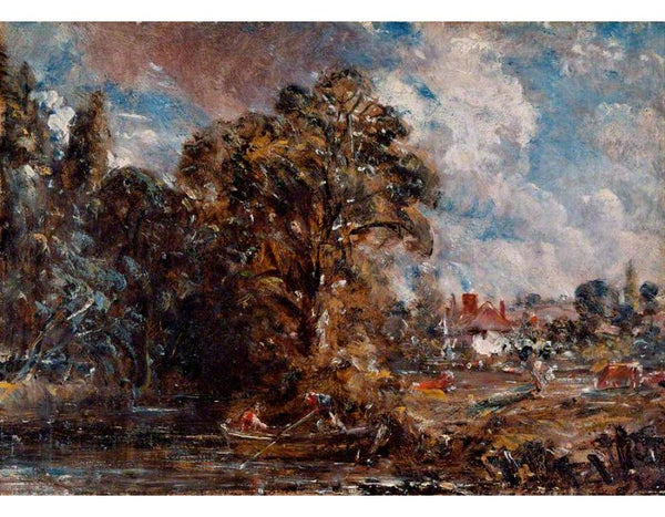 A river scene with a farmhouse near the water's edge, c.1830-36 Painting by John Constable