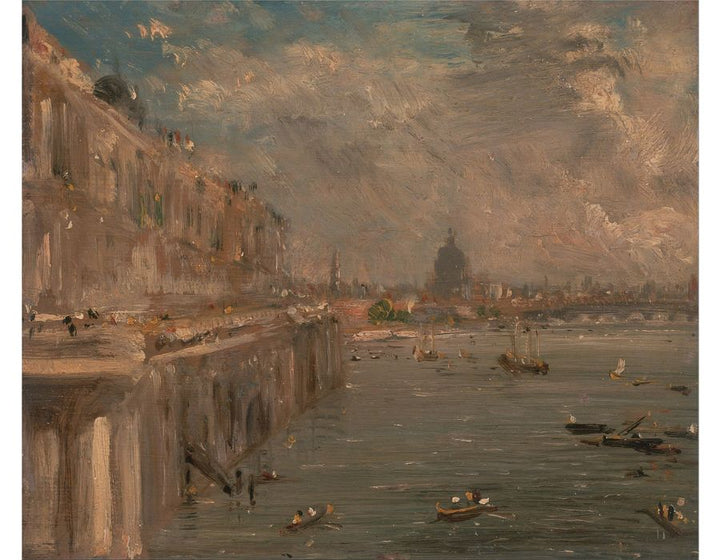 Somerset House Terrace and the Thames A View from the North End of Waterloo Bridge with St. Paul's Cathedral in the distance Painting by John Constable