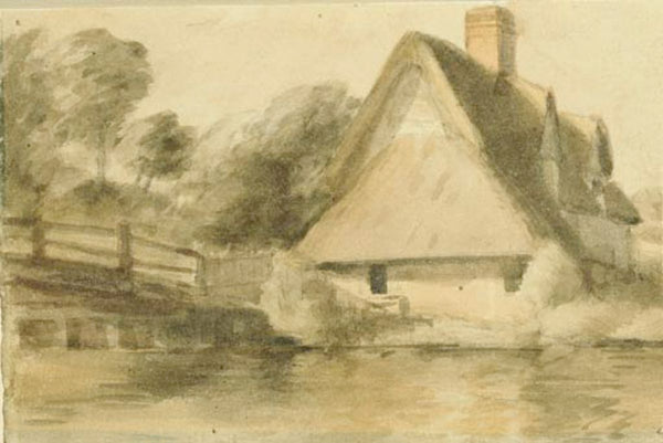Bridge Cottage and Flatford Bridge Painting by John Constable