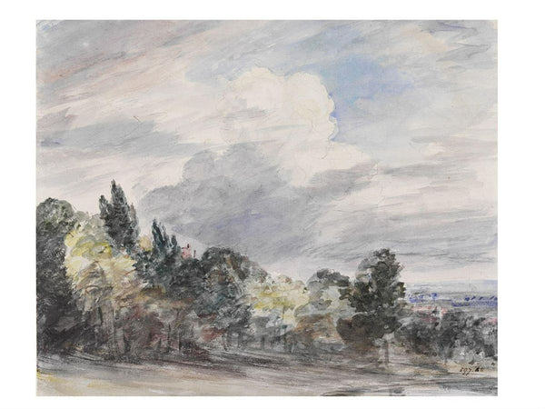 View over a wide landscape, with trees in the foreground, September 1832 Painting by John Constable