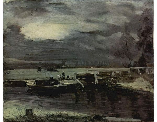 Boats on the Stour, in the background of the Deadham church Painting by John Constable