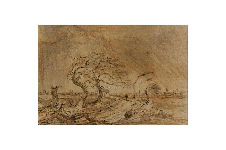 Traveller In A Gale In A Landscape Painting by John Constable