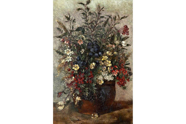 Autumn berries and flowers in brown pot Painting by John Constable