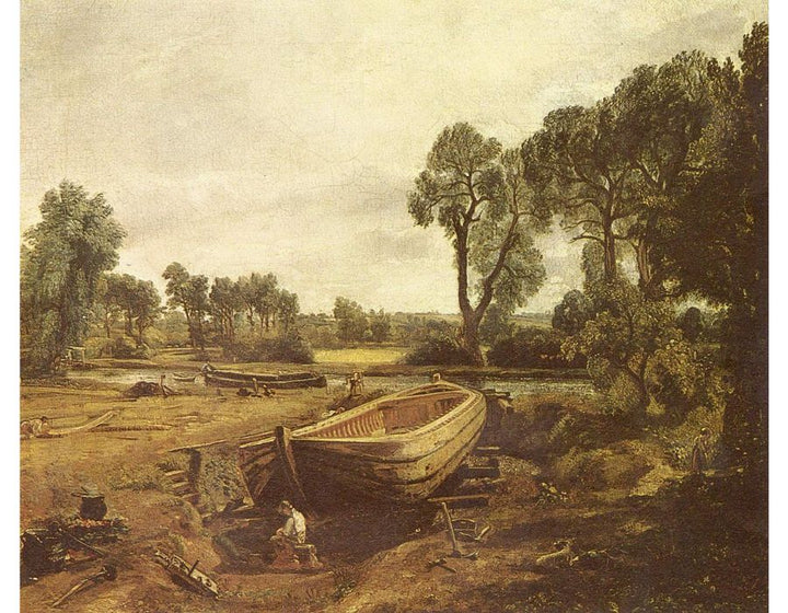 Boat building in Flatford Painting by John Constable