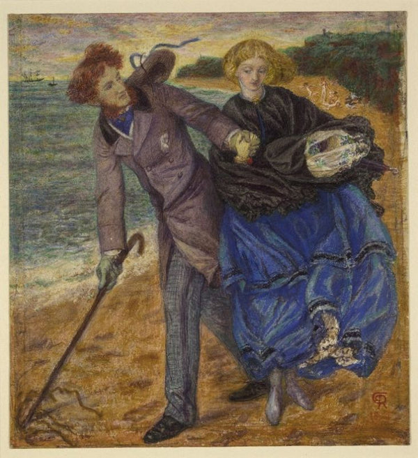 Writing On The Sand Painting by Dante Gabriel Rossetti