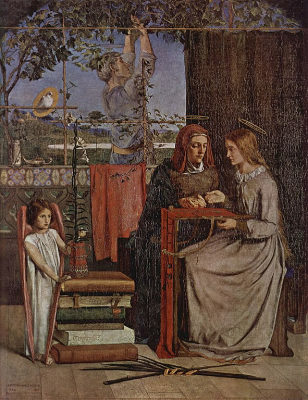 The education of the young Maria Painting by Dante Gabriel Rossetti
