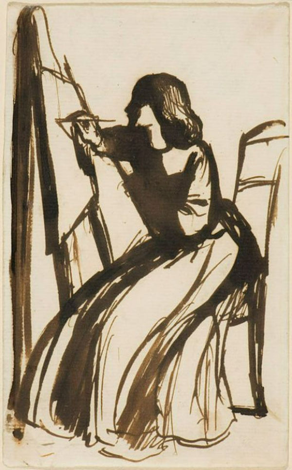 Elizabeth Siddal Seated at an Easel Painting by Dante Gabriel Rossetti