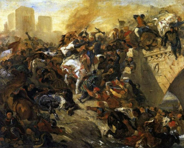 The Battle of Taillebourg (draft) 1834-35 Painting by Eugene Delacroix