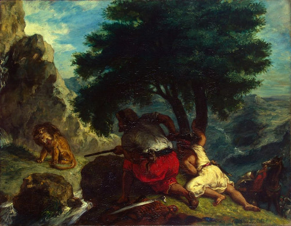 The Lion Hunt in Marocco Painting by Eugene Delacroix