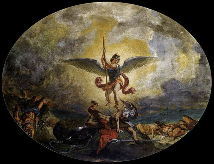 St Michael defeats the Devil Painting by Eugene Delacroix