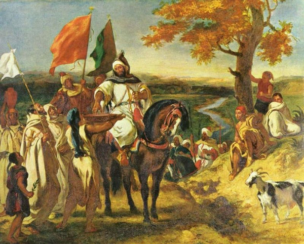 Moroccan sheikh visits his trunk Painting by Eugene Delacroix
