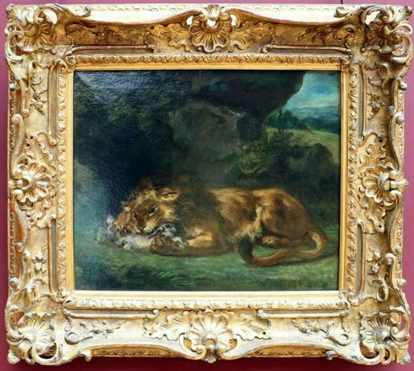 Lion Devouring a Rabbit Painting by Eugene Delacroix