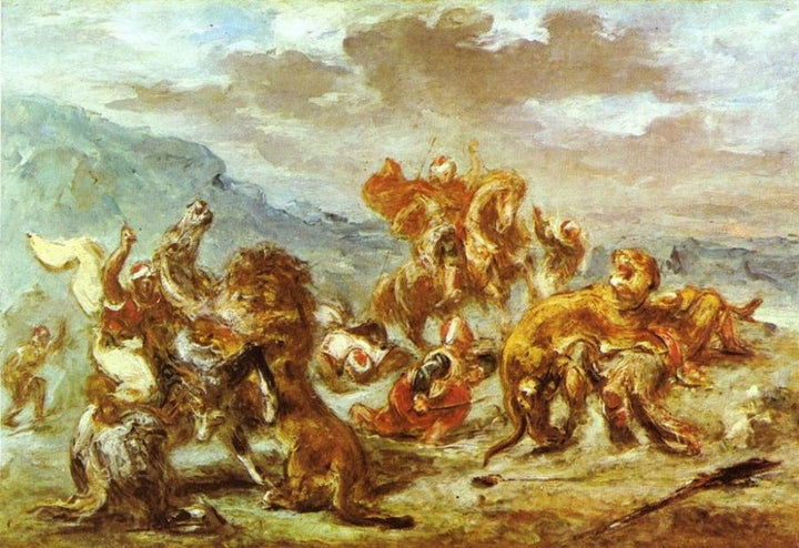 Lion Hunt Painting by Eugene Delacroix