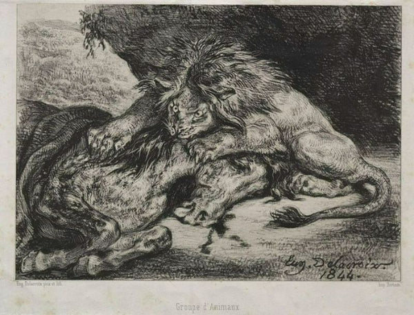 Lion devouring an Arab horse