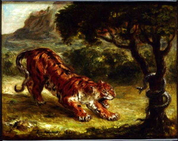 Tiger and Snake Painting by Eugene Delacroix
