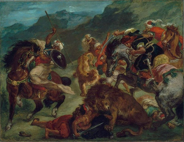 Lion Hunt 2 Painting by Eugene Delacroix
