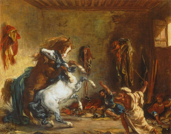 Arab Horses Fighting in a Stable 1860 Painting by Eugene Delacroix