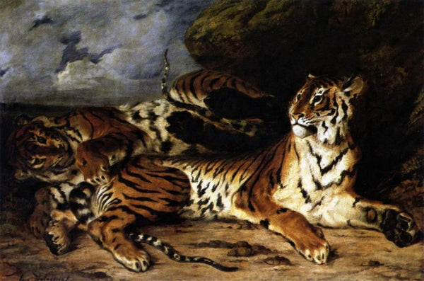 A Young Tiger Playing with its Mother 1830 Painting by Eugene Delacroix