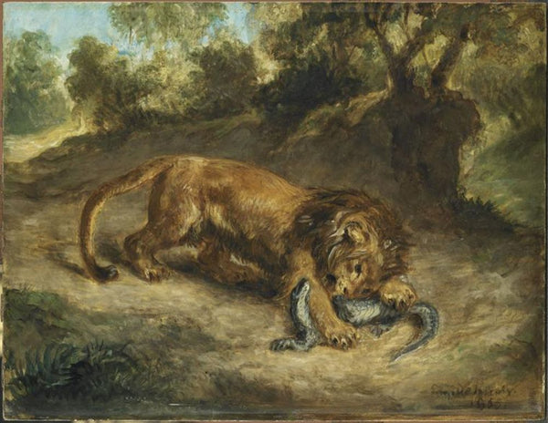 The lion and the caiman Painting by Eugene Delacroix