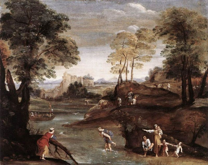 Landscape with Ford c. 1603 Painting by Domenico Zampieri
