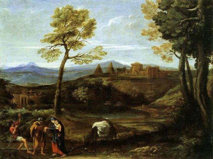 Landscape with the Flight into Egypt Painting by Domenico Zampieri